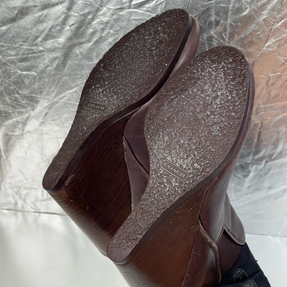 Preloved Coach Leather Ankle High Wedge Heels Shoes Size 6 - Picture 8 of 13